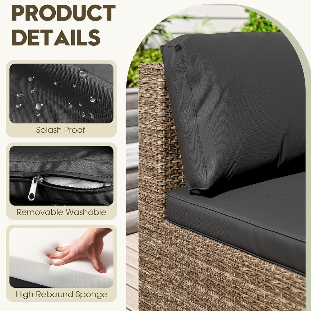 LHBcraft 7 Piece Outside Sectional Furniture Set, All Weather Wicker Patio So...