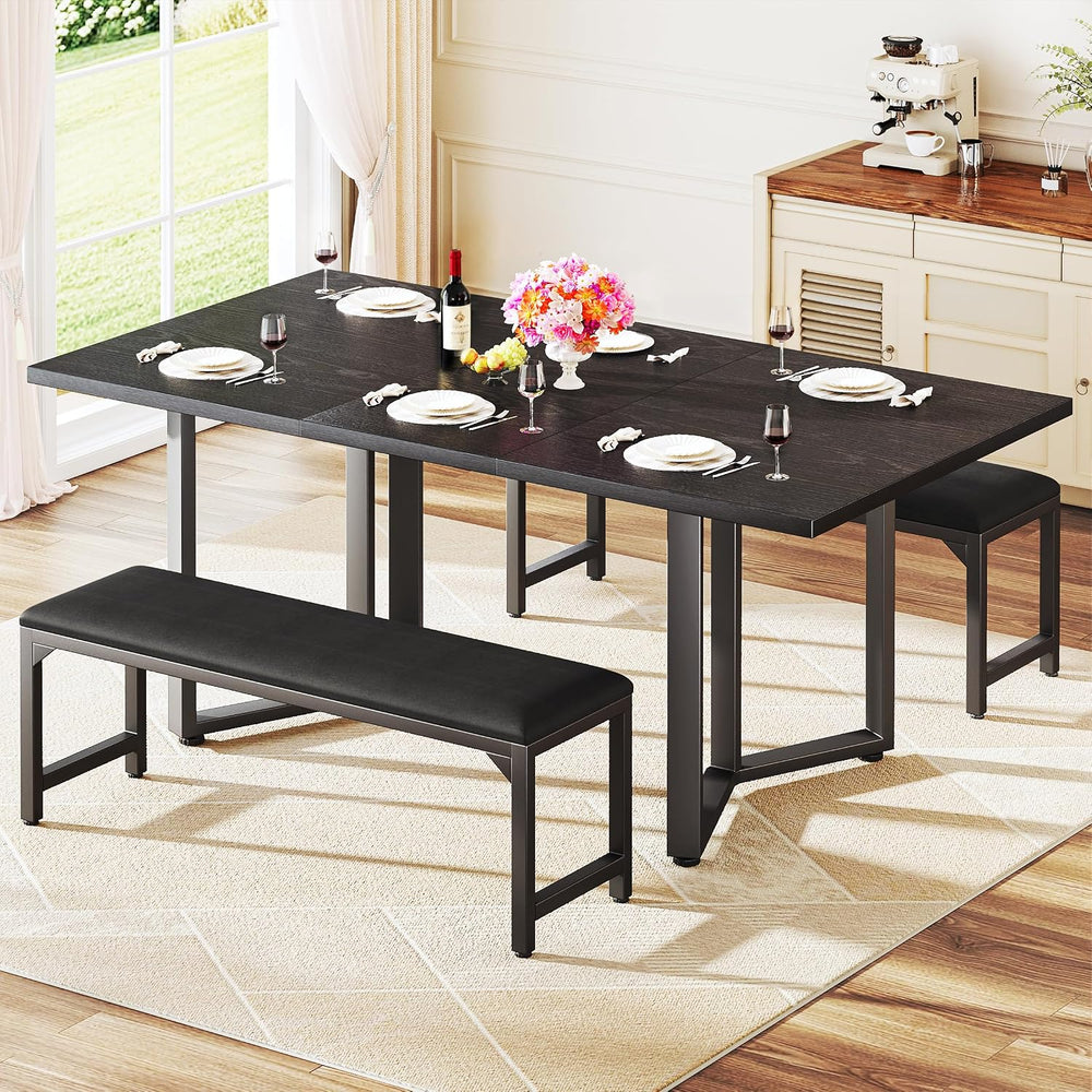 HUAHUU 63" Extendable Dining Table Set for 4-6, Kitchen Table with 2 Uph...