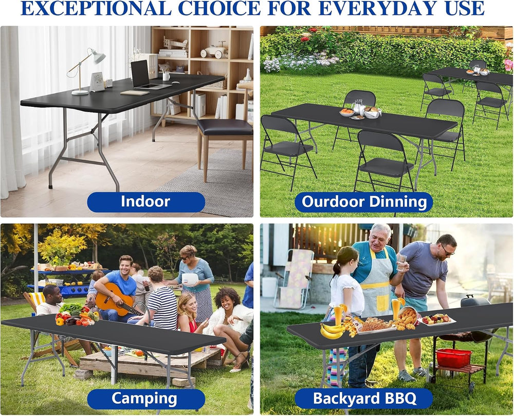2 Pack 8FT Black Folding Table for Outdoor, 8 Foot Picnic Tables No Assembly ...