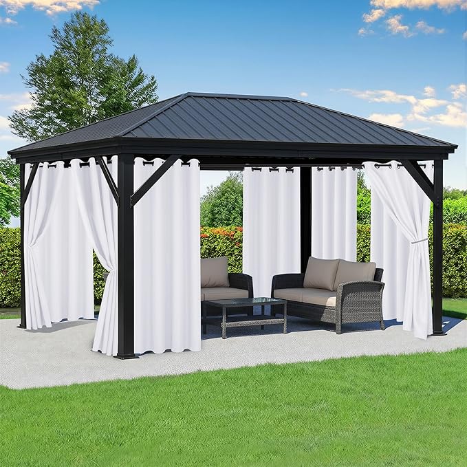 White Outdoor Curtains for Patio Waterproof - 8 Panels Privacy Weatherproof O...