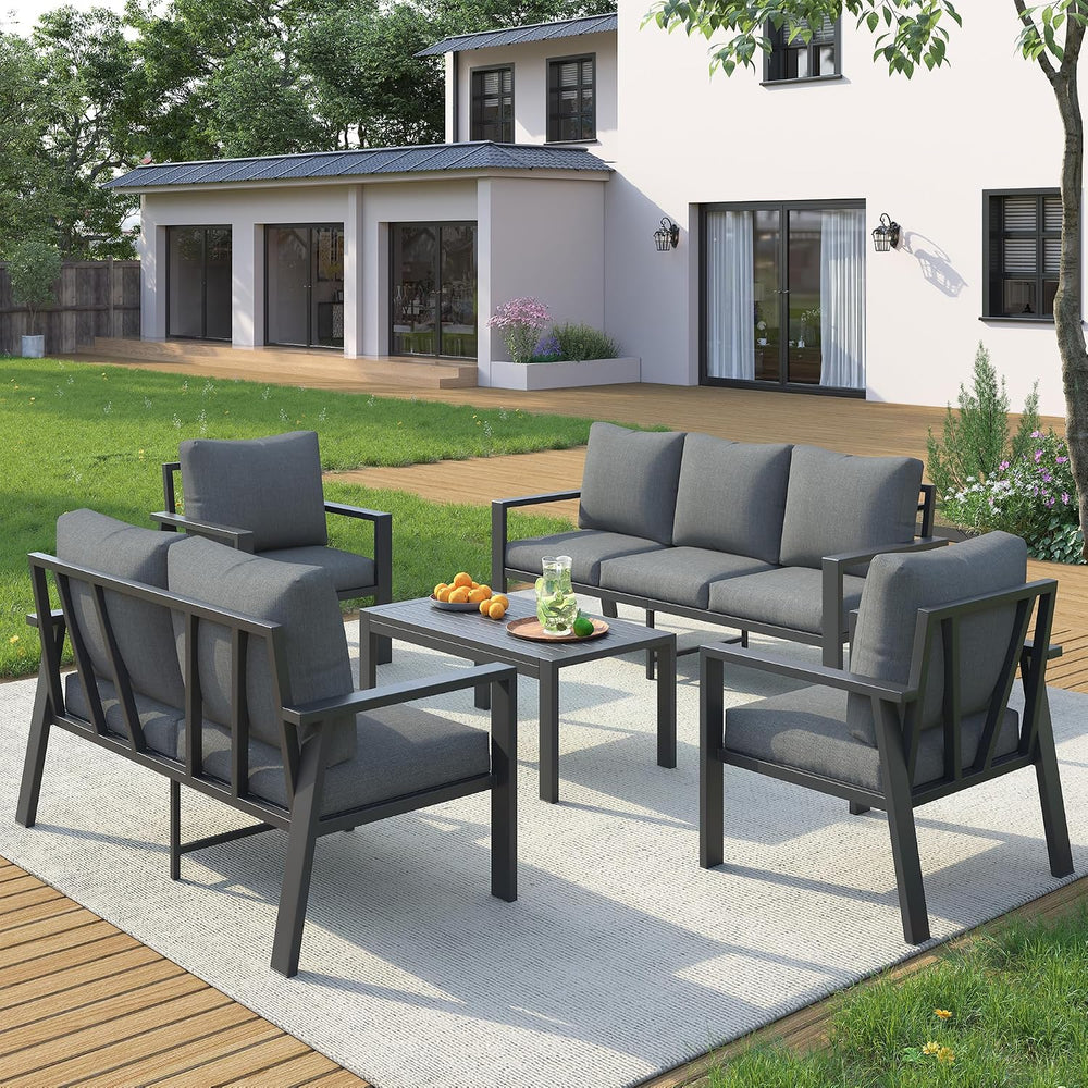 5 Piece Full Aluminum Outdoor Furniture Set Patio Sofa Sets w/Coffee Table