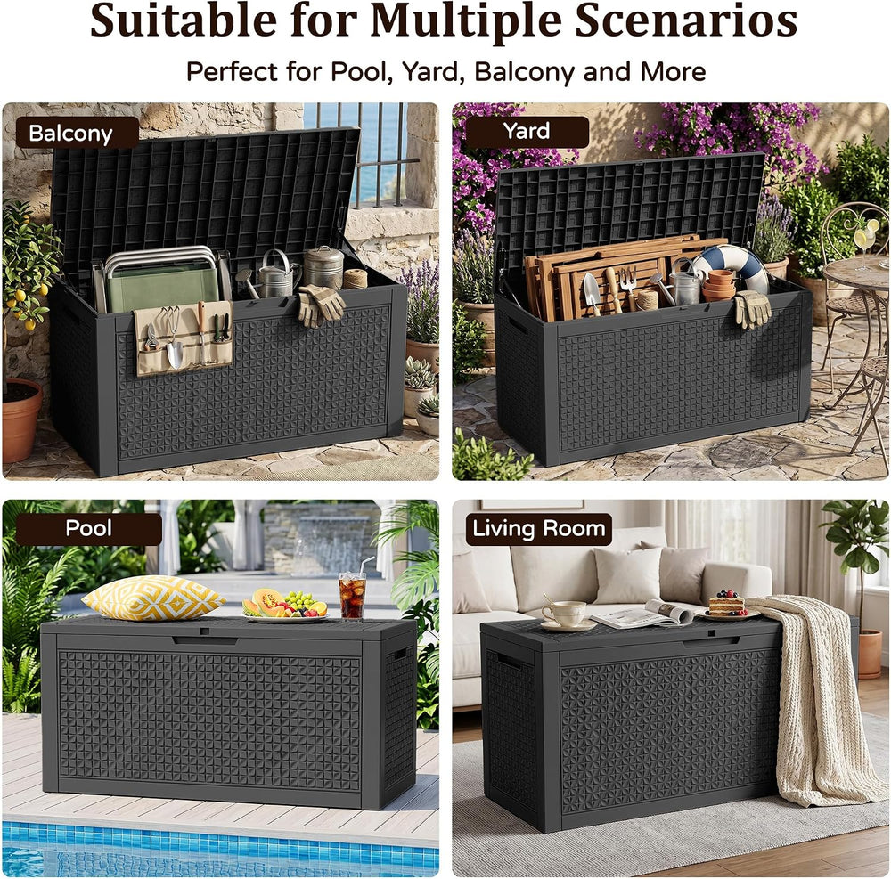 Outdoor Storage Box,200 Gallon Lockable Deck Box Waterproof,Black
