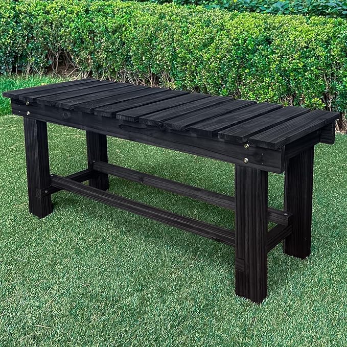 Outdoor Garden Bench, 2-Person Wood Patio Bench Weatherproof Outdoor Backless Bench, Anti-Corrosion and Anti-Rust Garden Benches for Garden Lawn Porch Park Backyard (Black,35.5''/90cm)