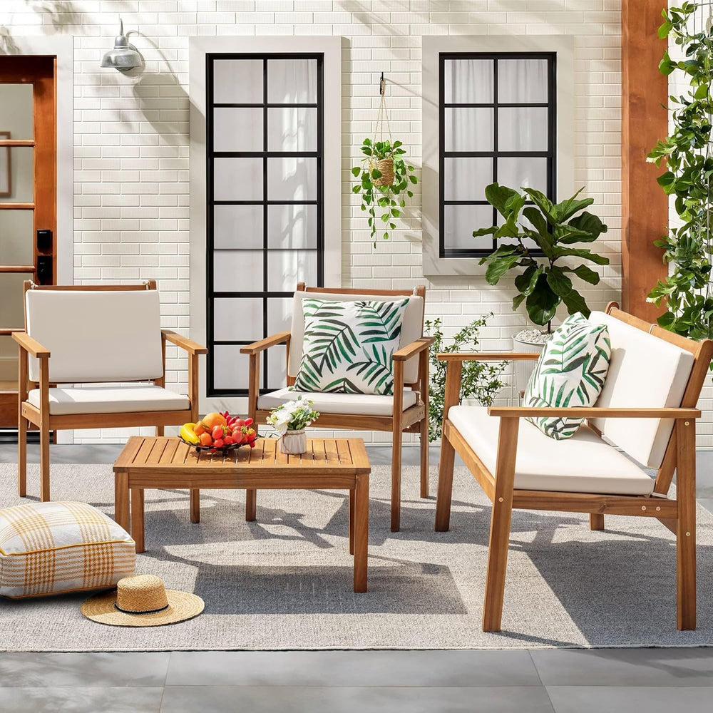 Flamaker Outdoor Patio Furniture Set 4-Piece Acacia Wood Patio Set, Natural