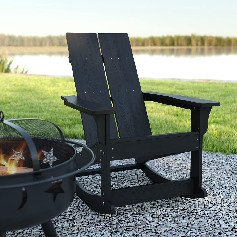 EMMA + OLIVER Black Adirondack Rocking Chair