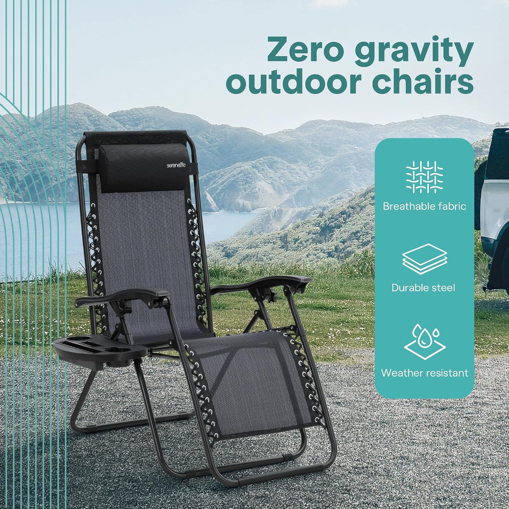 SereneLife Zero Gravity Outdoor Lounge Chairs 2 Pack – Folding Recliners with...