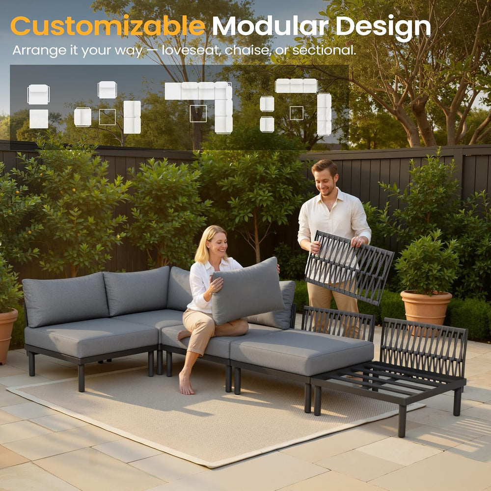 7 Piece Aluminum Outdoor Sectional Sofa, 31" Deep Seating with Coffee Table