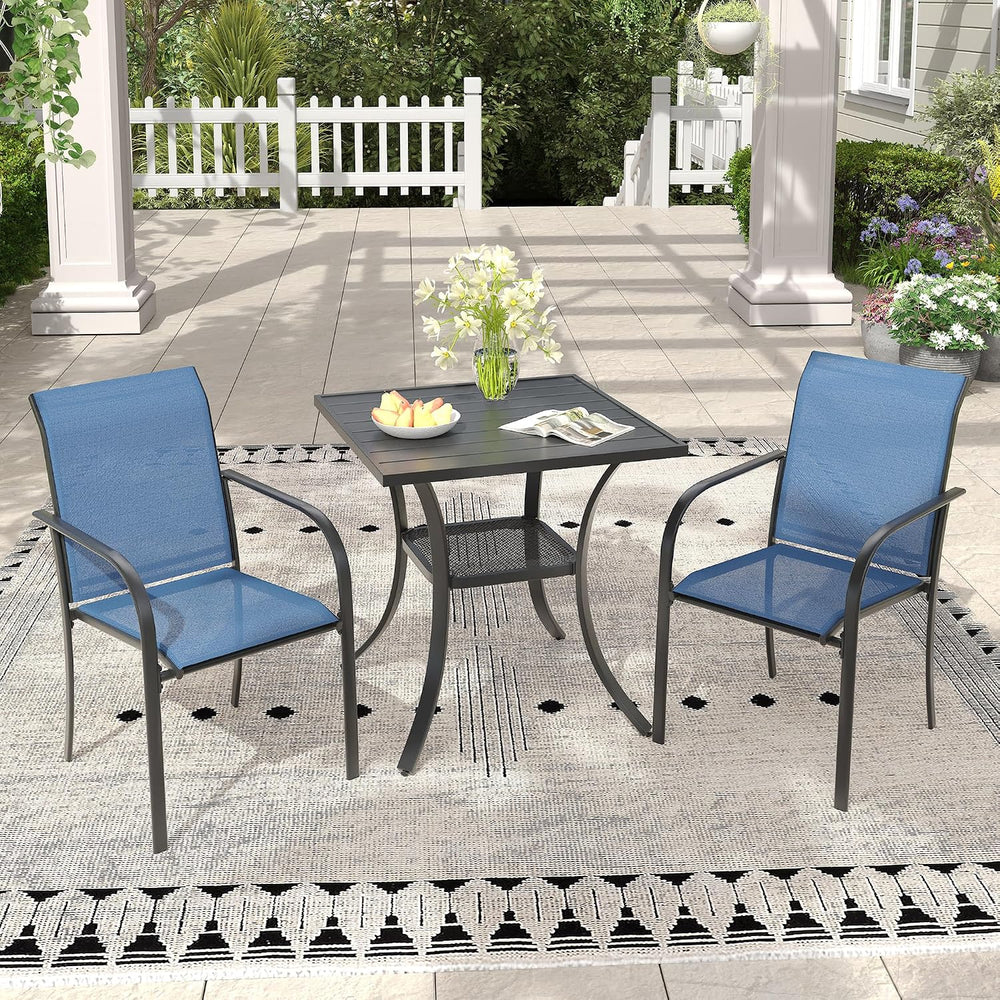 3 Pieces Outdoor Dining Set, Stackable Textilene Paito Chairs & 27.5&quot...
