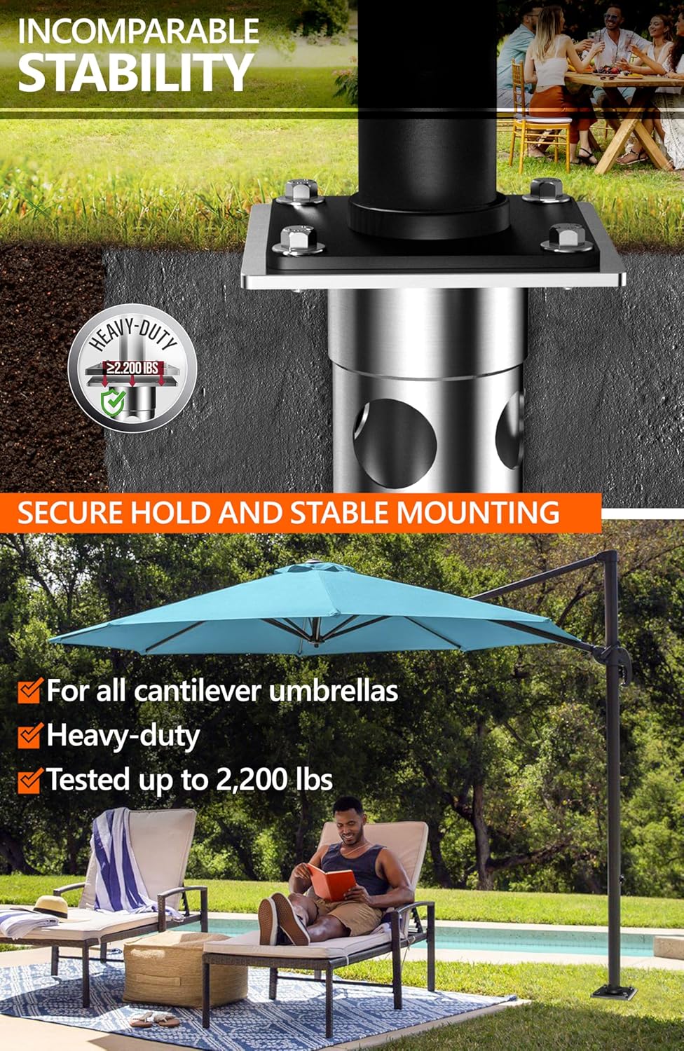 4smile In-ground umbrella base, stainless steel - In-ground umbrella holder, ...
