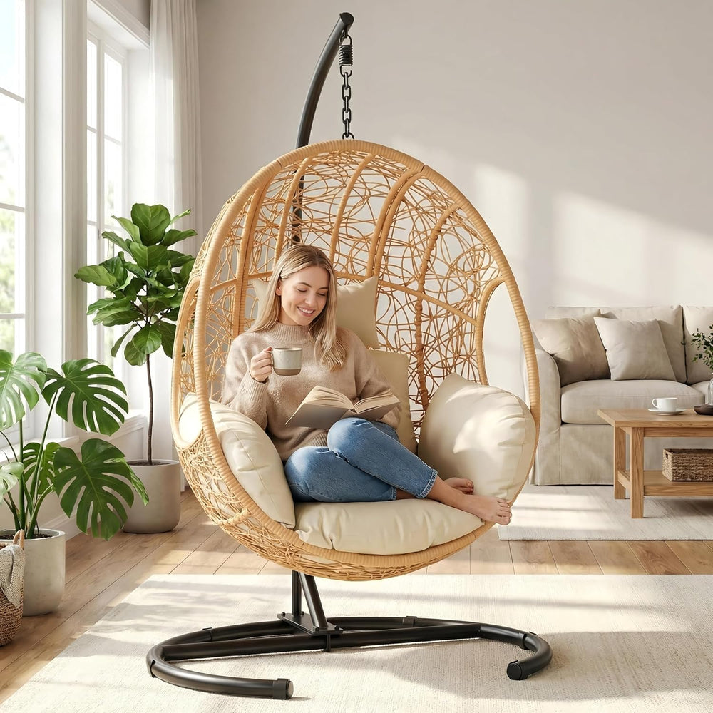 Oversized Hanging Egg Chair Outdoor Indoor, Wicker Swing Egg Chair with Stand...