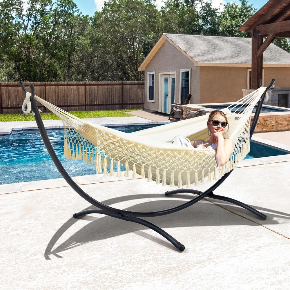Portable Outdoor Hammock with Stand Included, Double Hammock with Tassel for ...