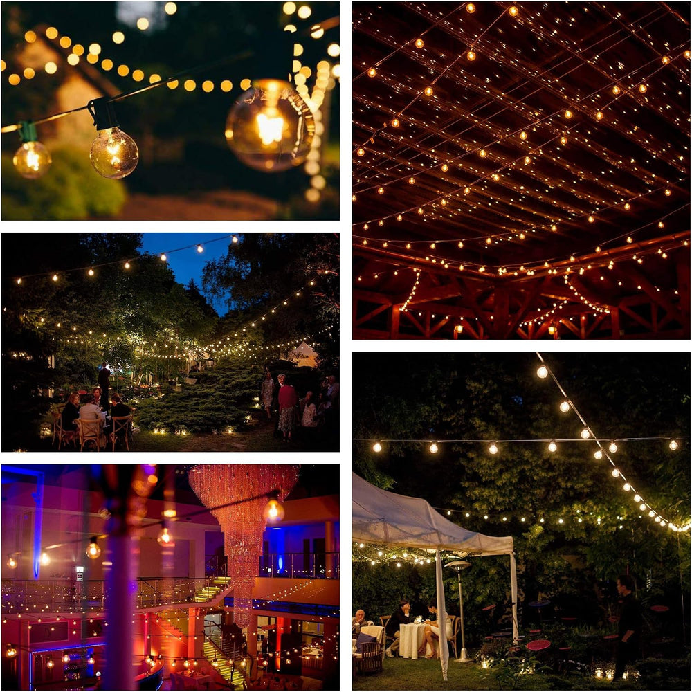 50 Foot Globe String Lights - Set of 50 G40 Clear Bulbs - Black Wire