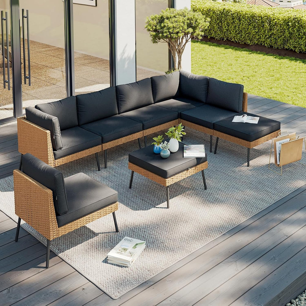 Aoxun 8 Piece Patio Furniture Set, 8 Seats Outdoor Sectional Sofas with 4&quo...
