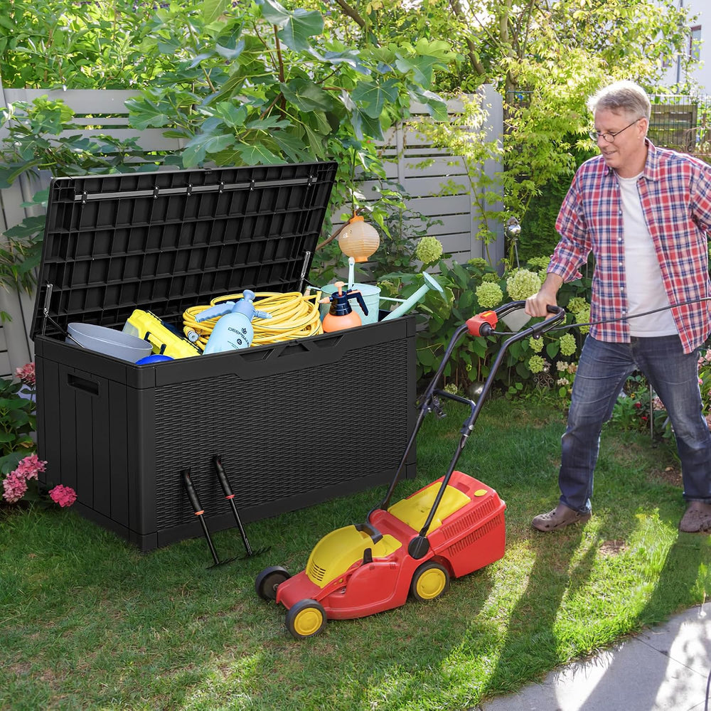 Greesum 100 Gallon Resin Deck Box Large Outdoor Storage with Cushions for Pat...