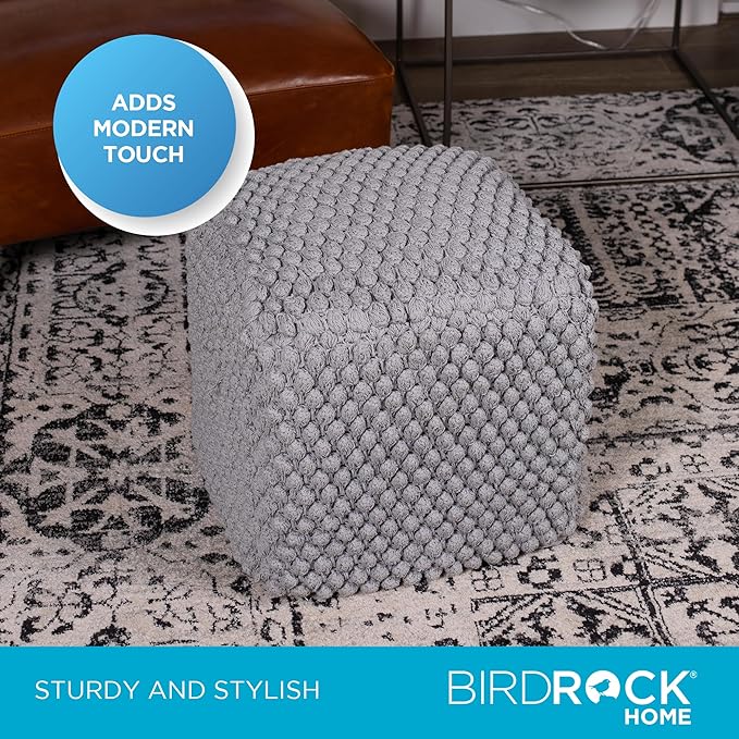 BIRDROCK HOME Buds Pouf Foot Stool Ottoman - Knit Bean Bag Floor Chair - Cott...