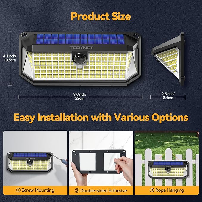 TECKNET 4200Lm 416 LED Solar Motion Lights Outdoor Waterproof, 300° Angle &am...