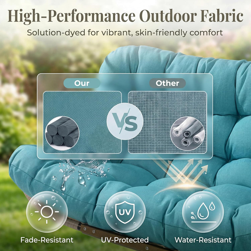 RADIATA Double Egg Swing Chair with Stand and Cover, Outdoor 2 Person, Teal