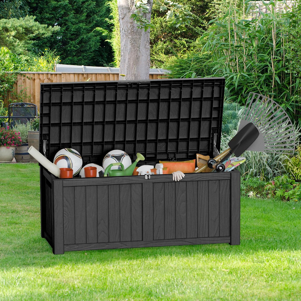 150 Gallon Lockable Resin Outdoor Storage Box, Waterproof & Weather Resis...