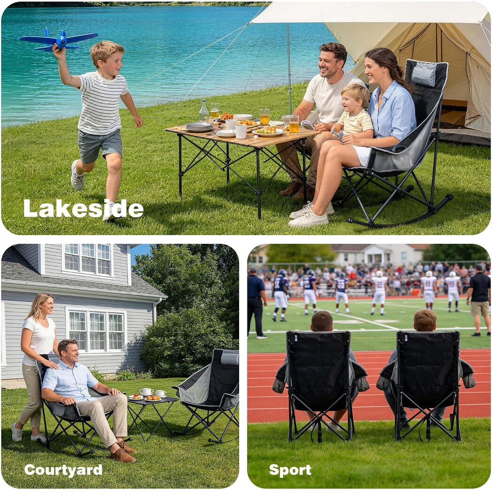 SUNNYFEEL Rocking Camping Chair with Headrest, Heavy Duty Support 500LBS