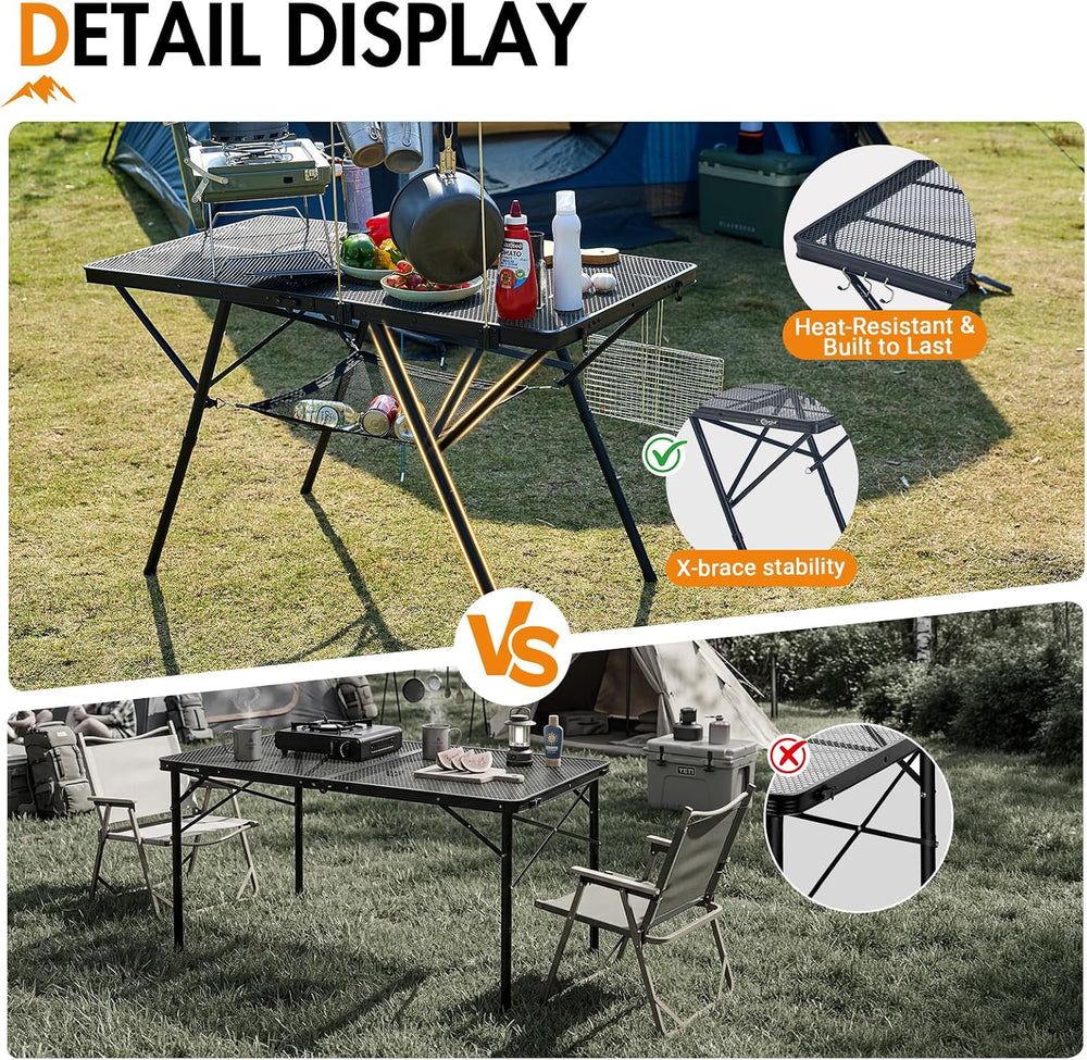 Portal 4 ft Folding Camping Grill Table Heavy Duty Portable Outdoor for BBQ