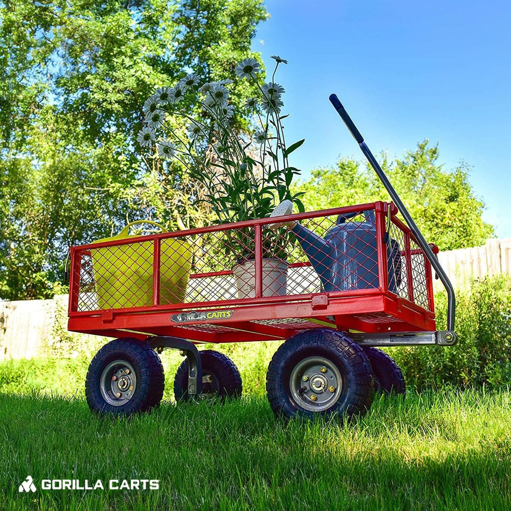 Gorilla Carts Steel Utility Garden Cart, 800 lb. Capacity, 4 Cu Ft, Red