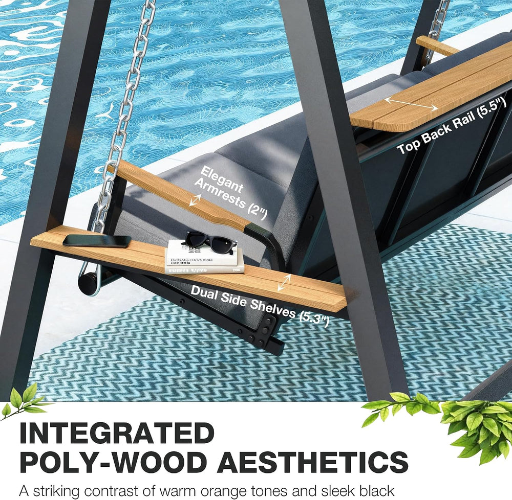 Pamapic 3-4 Seat Porch Swing with Stand, 990 lb Capacity, Black