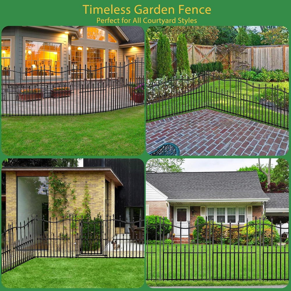 10 Panels No Dig Decorative Garden Fence, 32in(H)×22ft(L) Heavy-Duty Rustproo...
