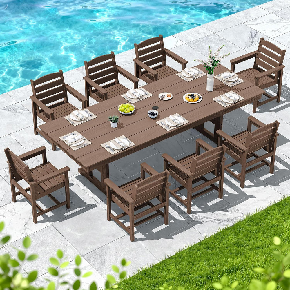 SERWALL Outdoor HDPE Dining Chairs Set of 4 with Arms & Widended Seat,Brown