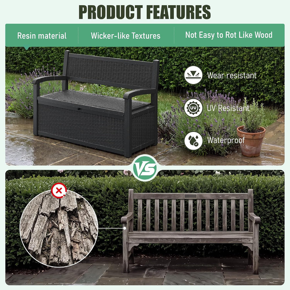120 Gallon Outdoor Storage Bench, Storage Bench, Deck Box, Black