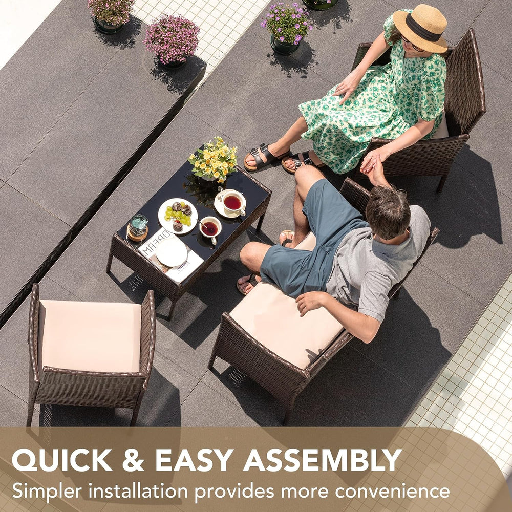 Devoko 4 Pieces Outdoor Patio Furniture Set, PE Rattan Wicker Chairs(Brown)