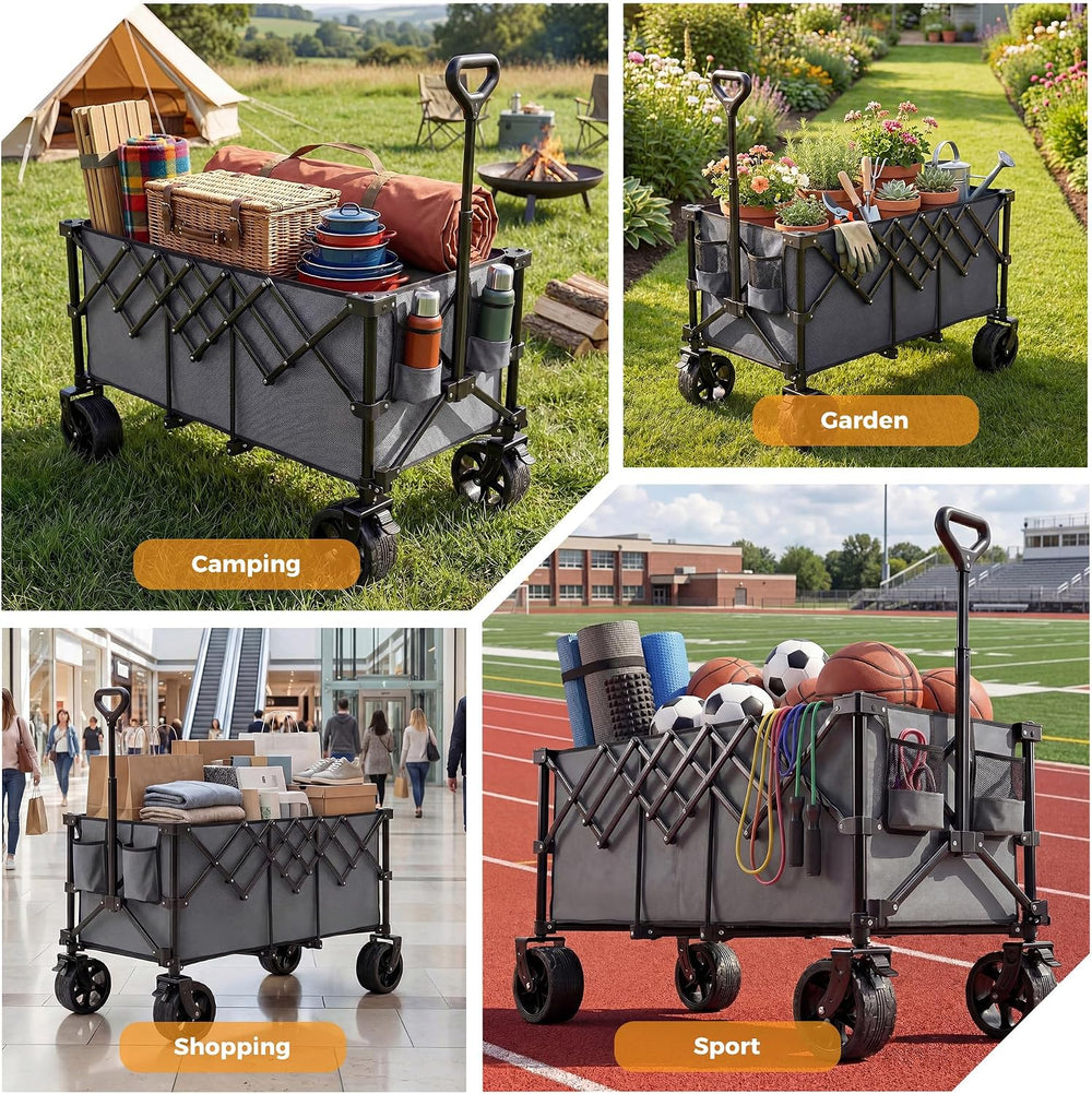 DUMOS 49" L Collapsible Wagon with Wheels, Large Folding Wagon Cart 440LBS