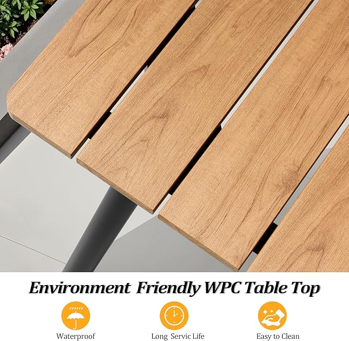 70" Patio Outdoor Dining Table for 4-6, Weather-Resistant Wood-Grain Top...
