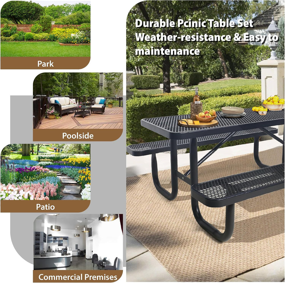 4FT Metal Picnic Tables for Outdoors, Commercial Rectangular Picnic Table and...