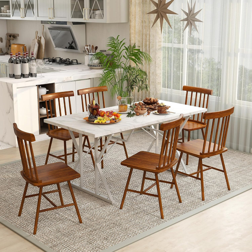 HOMCOM Windsor Dining Chairs Set of 4 Spindle Backrest Light Brown