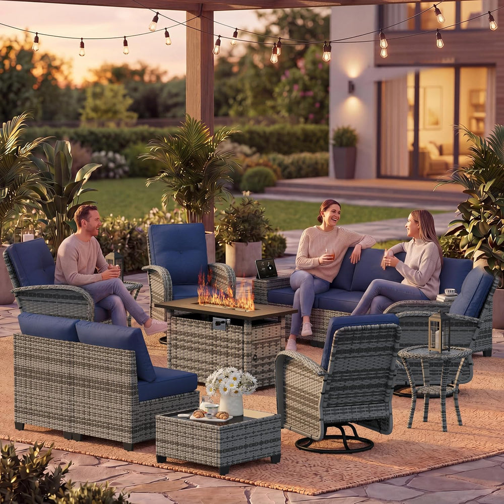LazySunsets 13 PCS Patio Furniture Set with 44'' Fire Pit Table, Outd...