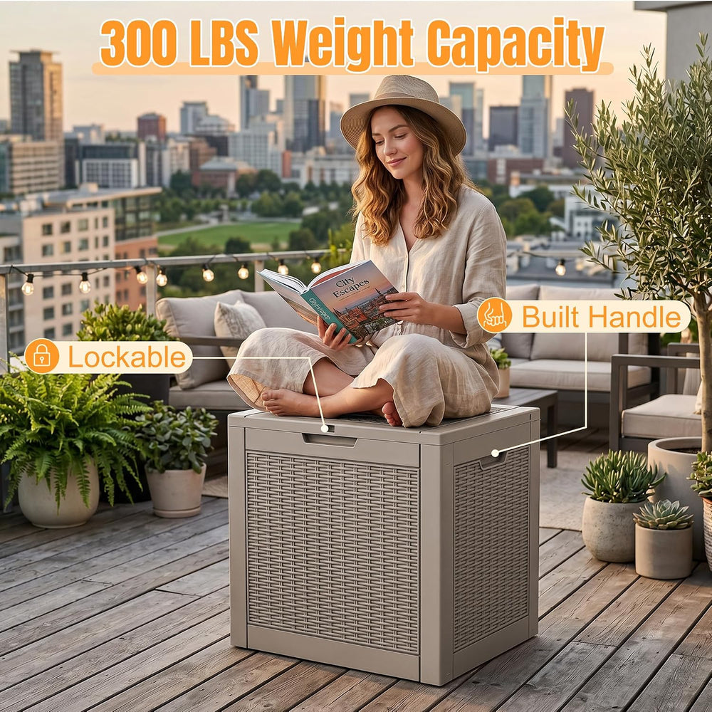 Outdoor Storage Box, 42 Gallon Waterproof Resin Patio Deck Box