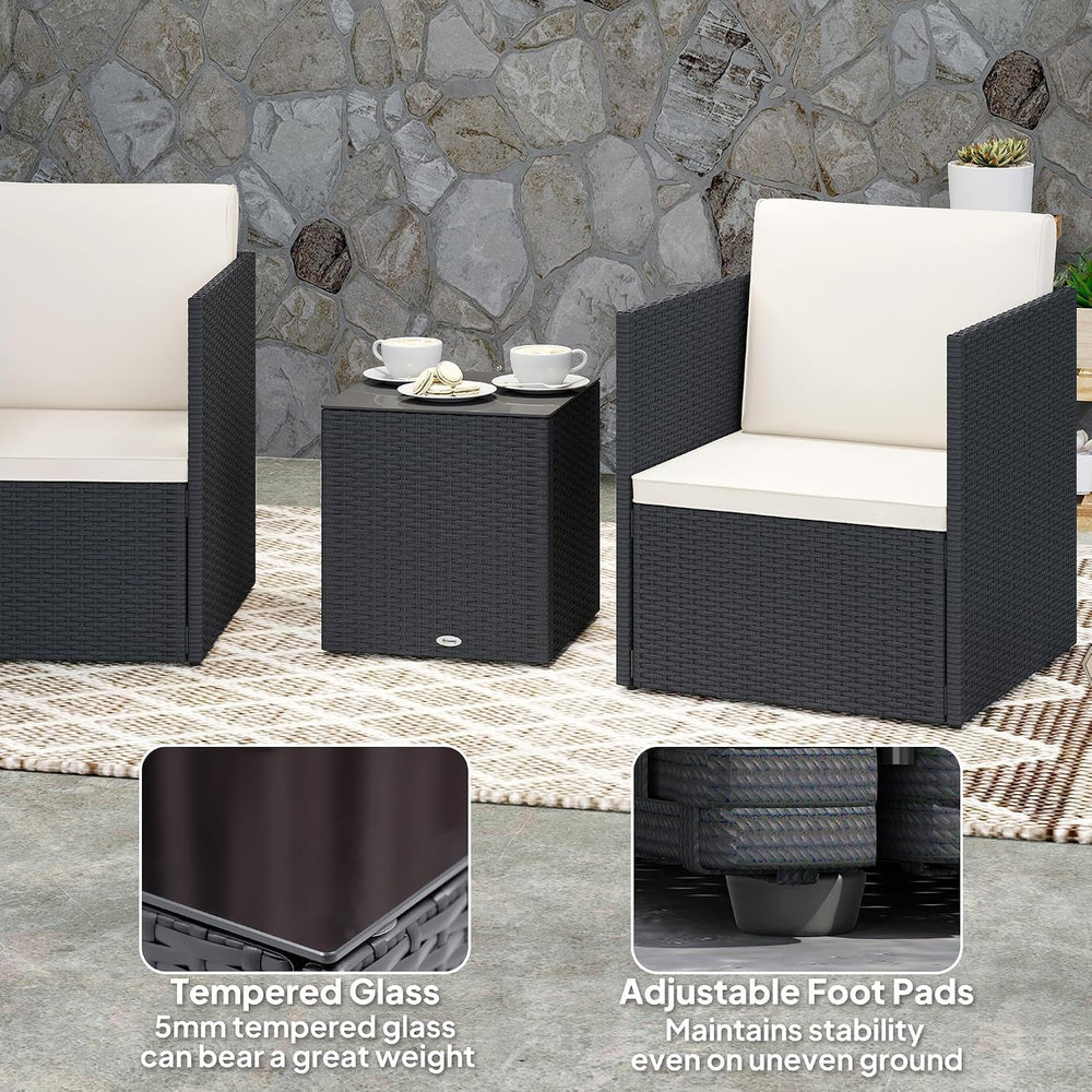 Outsunny 3 Piece Patio Furniture Set, Outdoor Wicker Bistro Set, Black