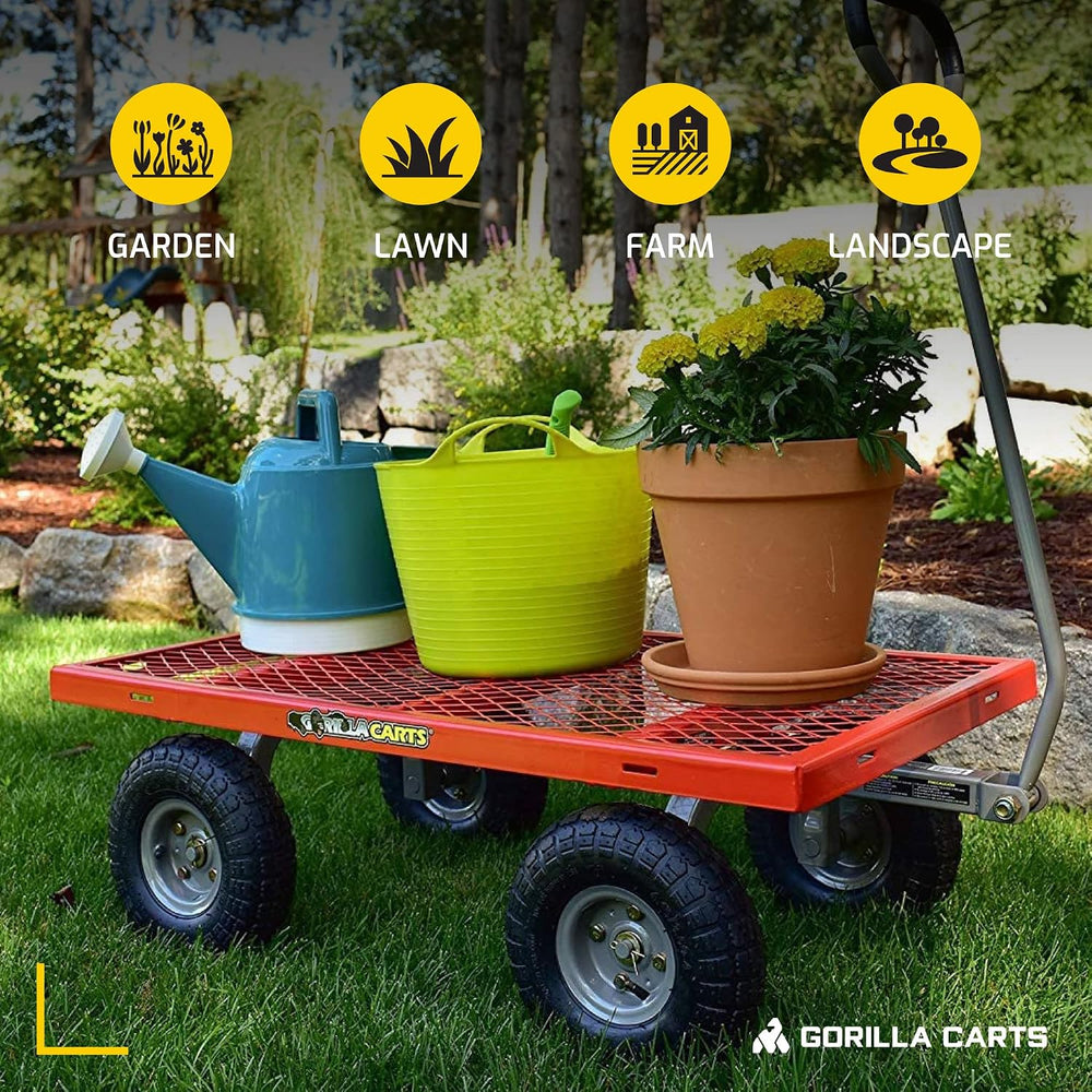 Gorilla Carts Steel Utility Garden Cart, 800 lb. Capacity, 4 Cu Ft, Red