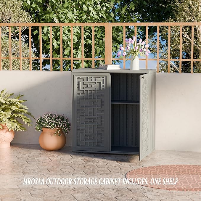 Indoor Outdoor Storage Cabinet Waterproof with Shelf,Plastic Storage Sheds Ou...
