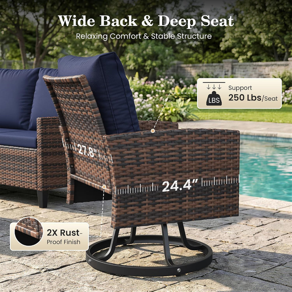 Amopatio 7 Pieces Patio Furniture Set with Fire Pit Table, 360° Swivel Chairs...