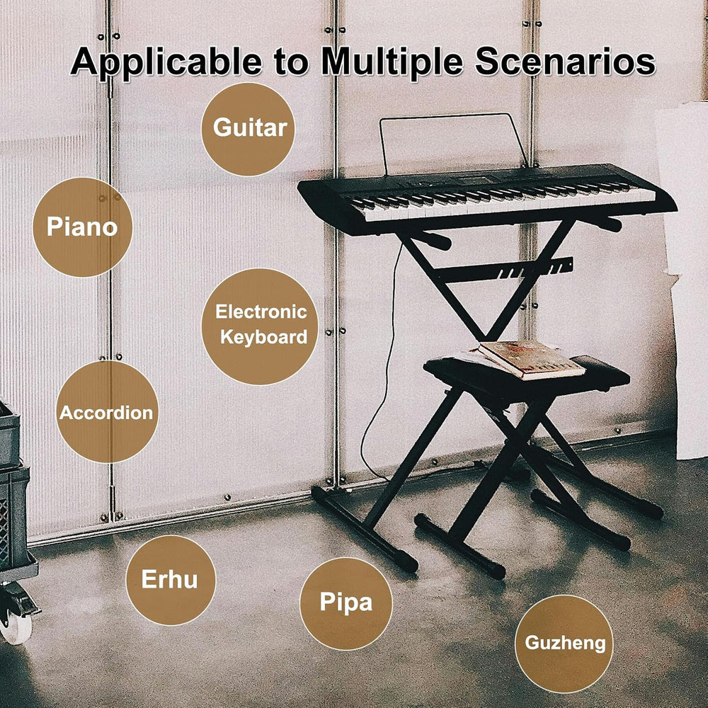 Keyboard Bench X-Style Height Adjustable Padded Cushion Foldable Stool Portab...