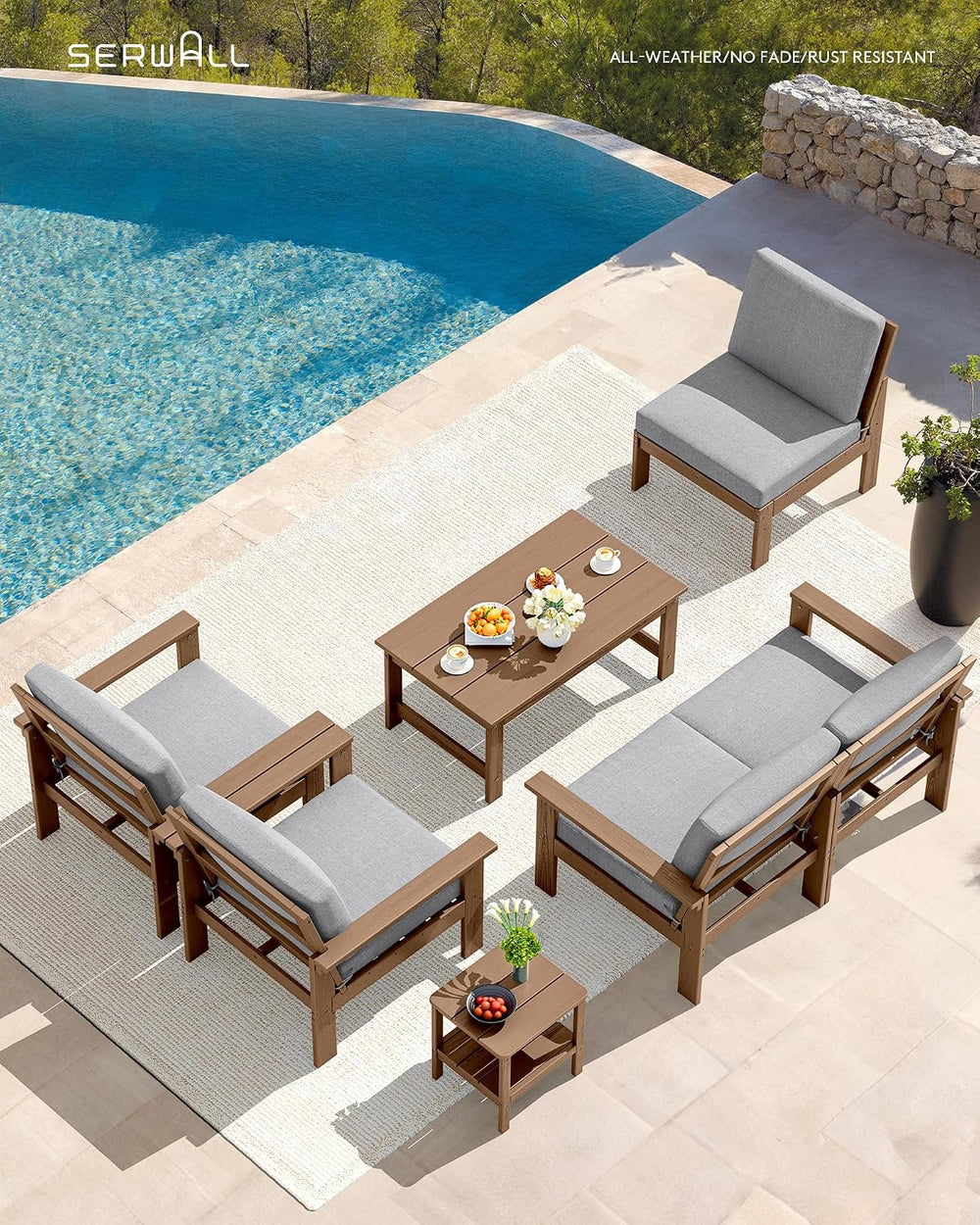 SERWALL HDPE Outdoor Patio Furniture Set Outdoor Couch