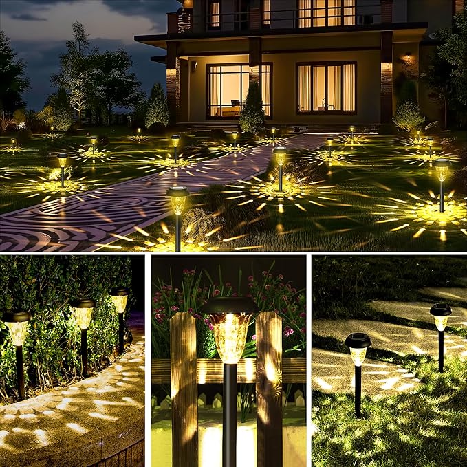 GIGALUMI 12 Pack Solar Light Outdoor Waterproof, Warm White Pathway Lights So...
