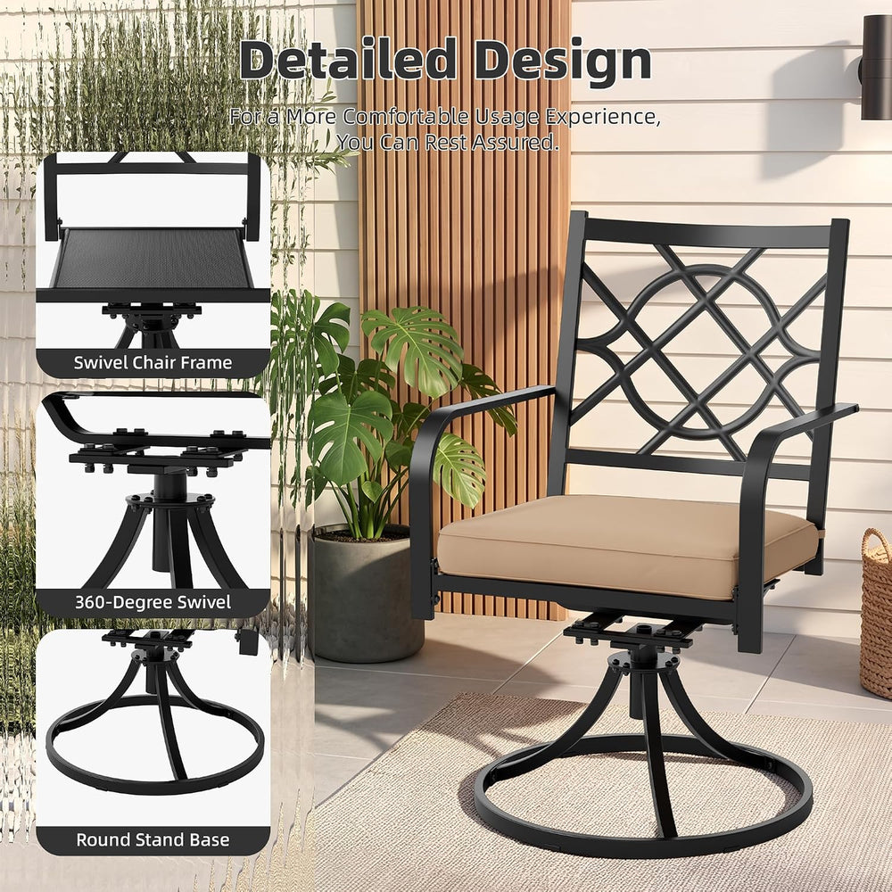 7-Piece Outdoor Dining Set Metal Swivel Cushioned Chairs Patio Furniture Sets...