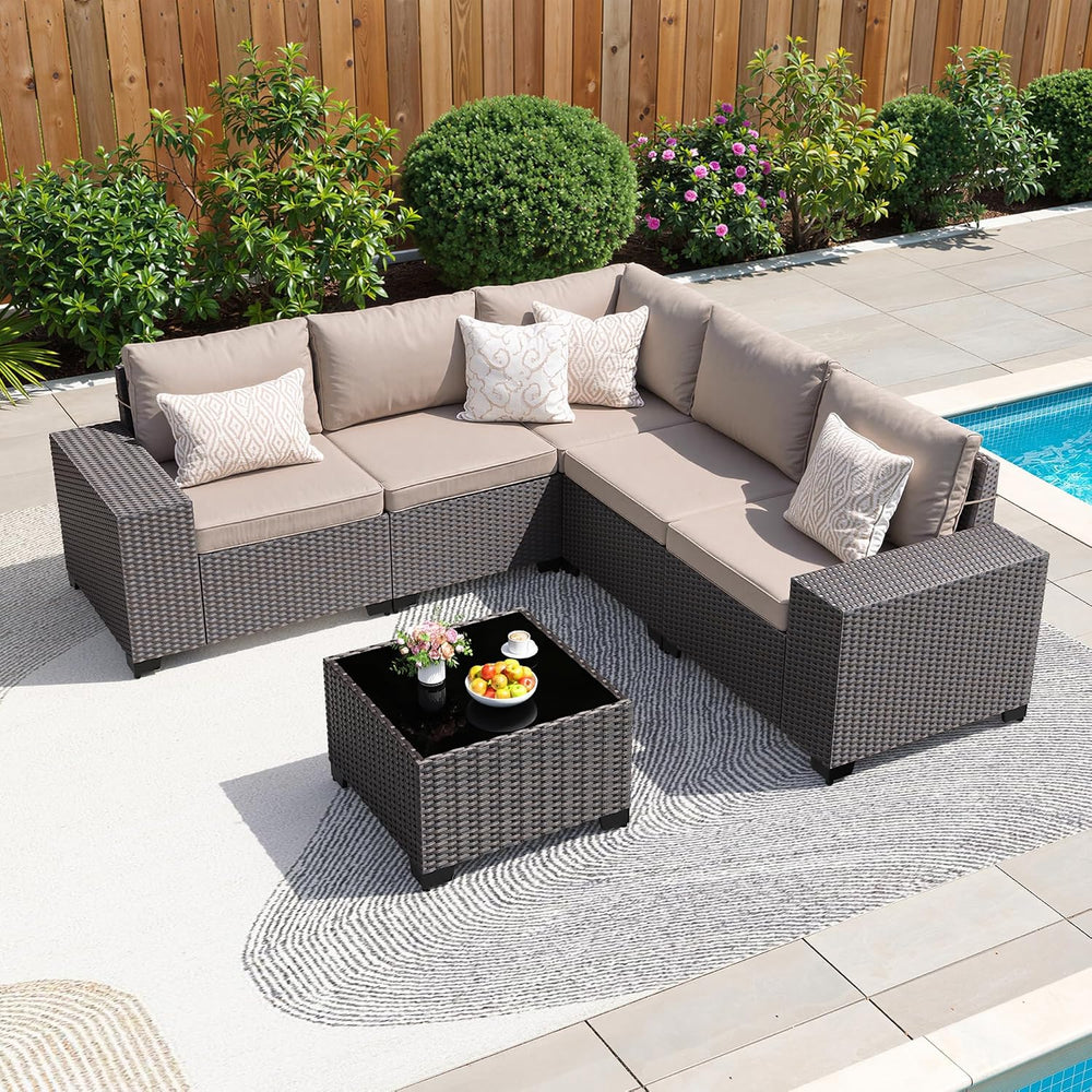 Kullavik 6PCS Outdoor Patio Furniture Set PE Wicker Rattan Sectional Sofa