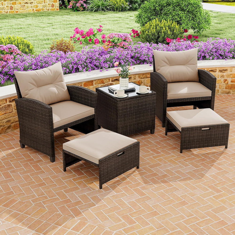 Tangkula 5 Pieces Patio Conversation Set, PE Wicker Rattan Outdoor Furniture ...