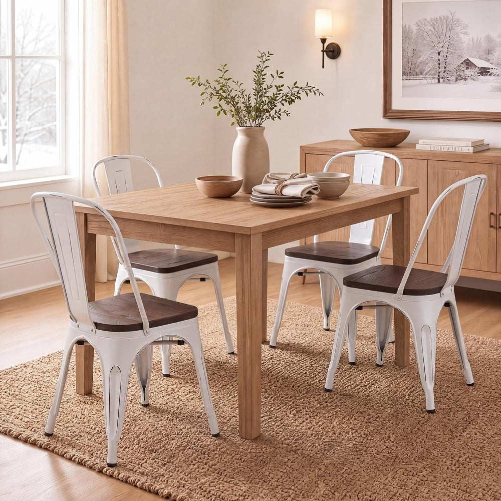 Furmax Metal Dining Chairs with Wood Seat, Indoor-Outdoor Use Stackable Chic ...