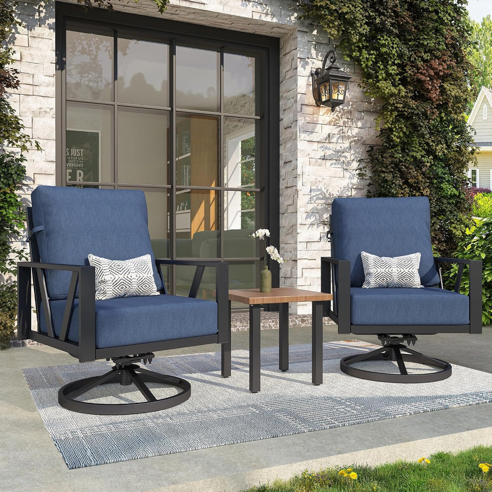Patio Swivel Rocking Chairs Set of 2 with 6 Inch Cushion,Blue