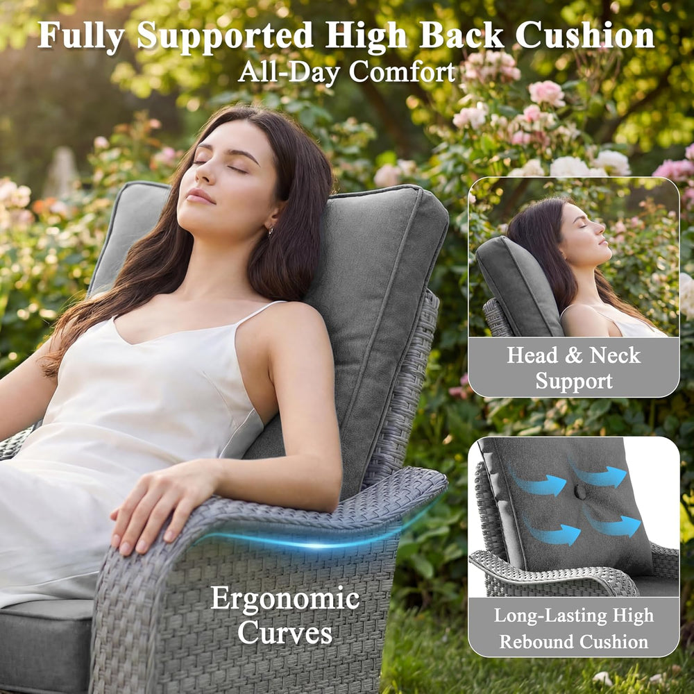 3 Piece Patio Furniture Set with Swivel Rocking Chairs, Outdoor Wicker Conver...
