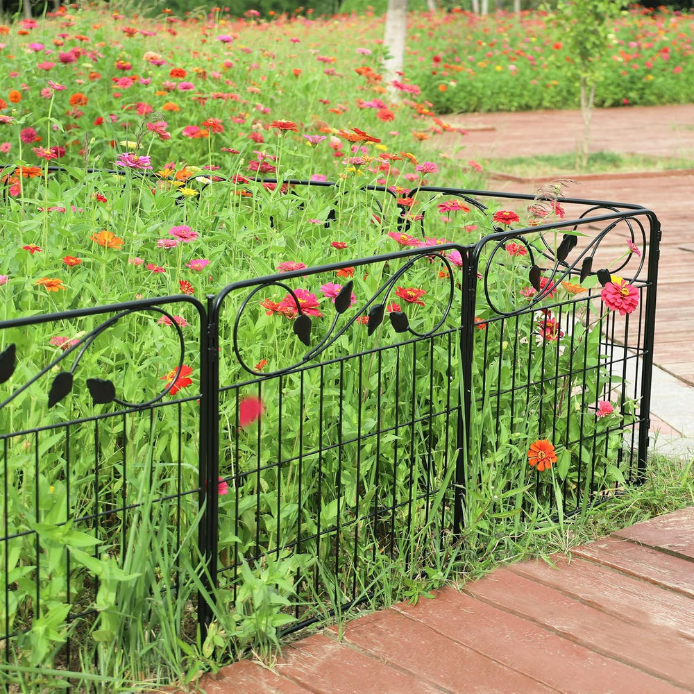 Decorative Metal Garden Fence 24in(H)X10ft(L) 5 Panels Black Garden Fencing